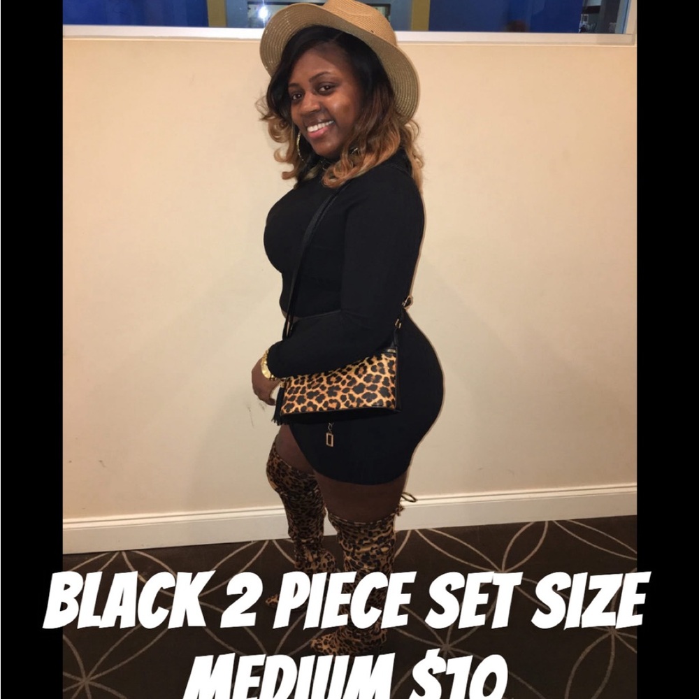 Black Two-Piece Set with Leopard Accessories